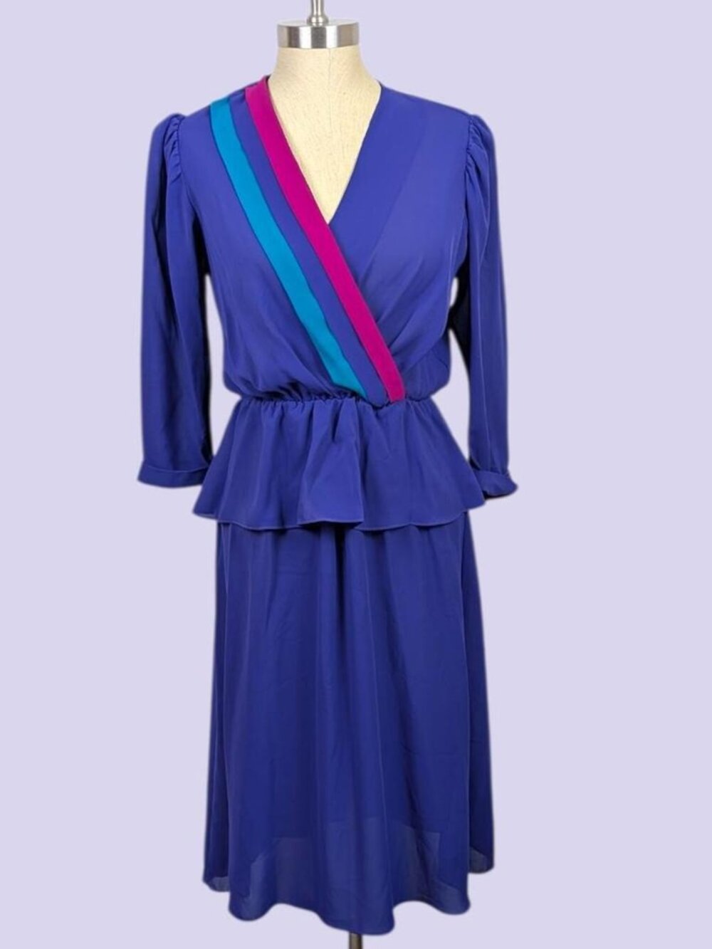 Vintage DLM Purple Color Accent Sheer Peplum Dress